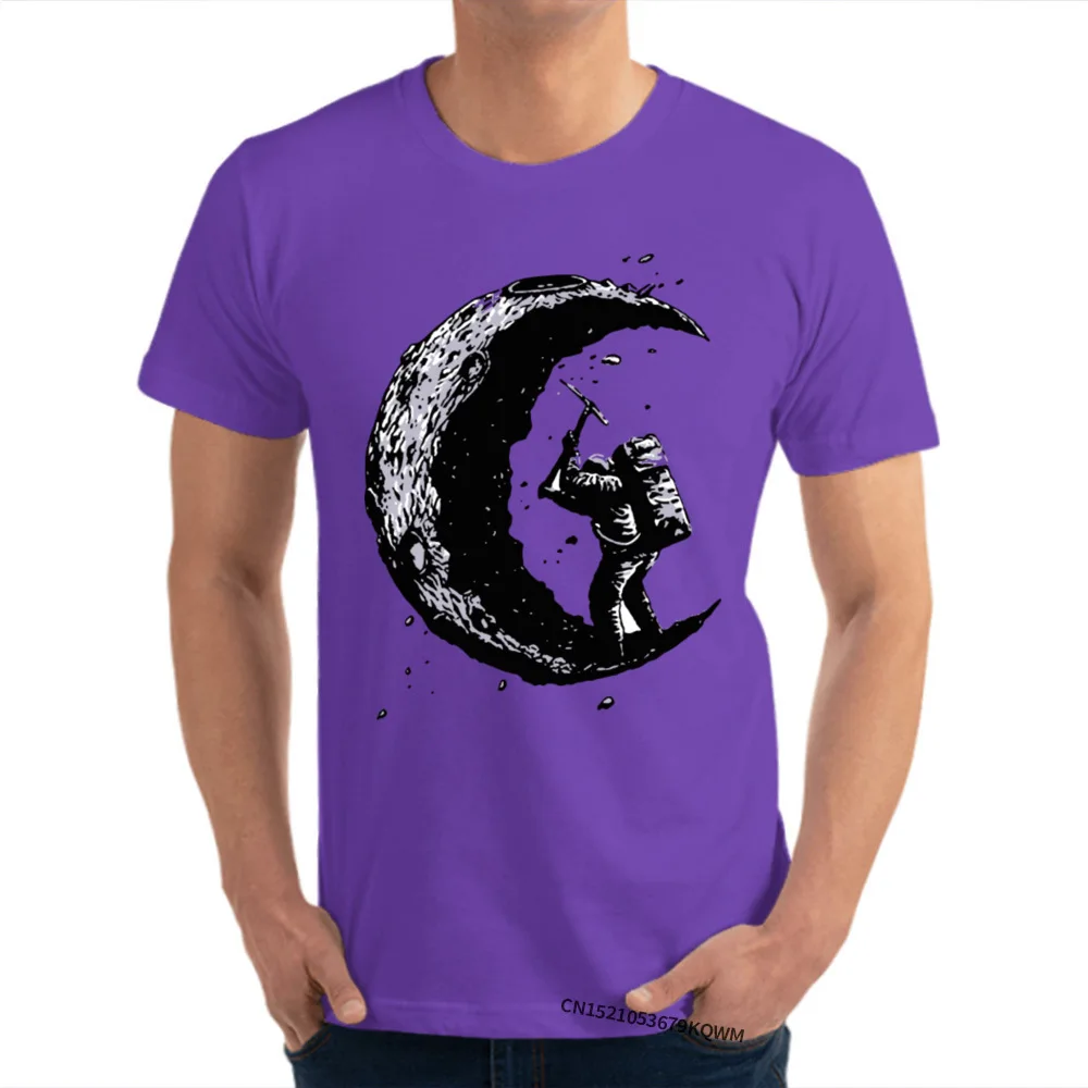 Printed On Crew Neck T Shirts Summer Tops & Tees Short Sleeve Discount Cotton Geek Tops Tees Normal Mens Drop Shipping Digging the moon Funny T Shirt 1 10 purple