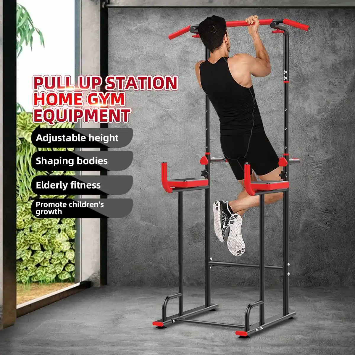 Multifunction Pull Up Bar Height Adjustable Horizontal Bars Power Tower Push Ups Stand Home Gym