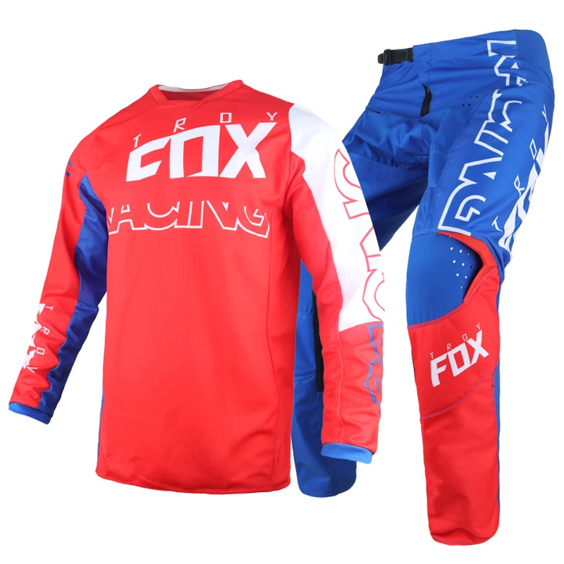 

2022 Troy Fox 180 Skew Gear Set Motocross Racing Jersey Pants MX Dirt Bike Street Moto Kits Offroad Blue Red Suit Mens