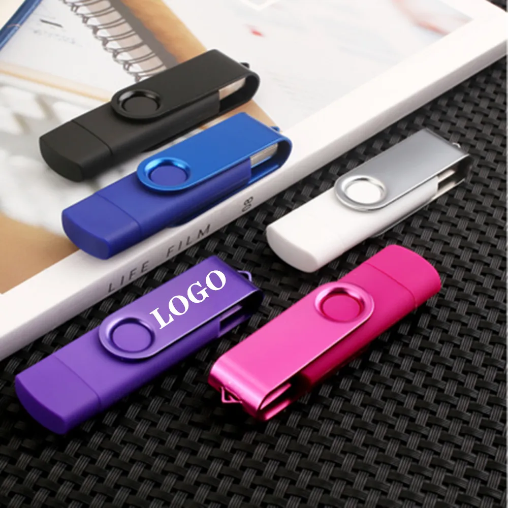 

360° rotation Metal Pen drive 64GB OTG 3IN 1 Type-C Usb Flash Drive high quality PenDrive 16GB 32GB 4GB Memory Free Logo Gift