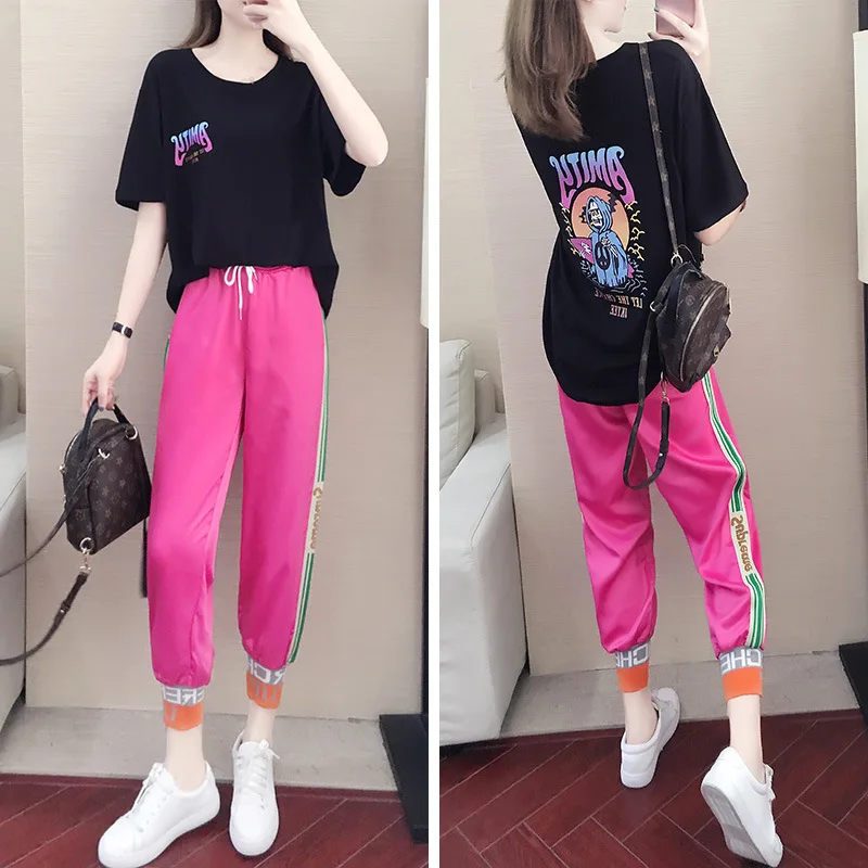 

2019 Summer New Style Short Sleeve Set WOMEN'S Dress Korean-style Fashion Casual Sports Two-Piece Set