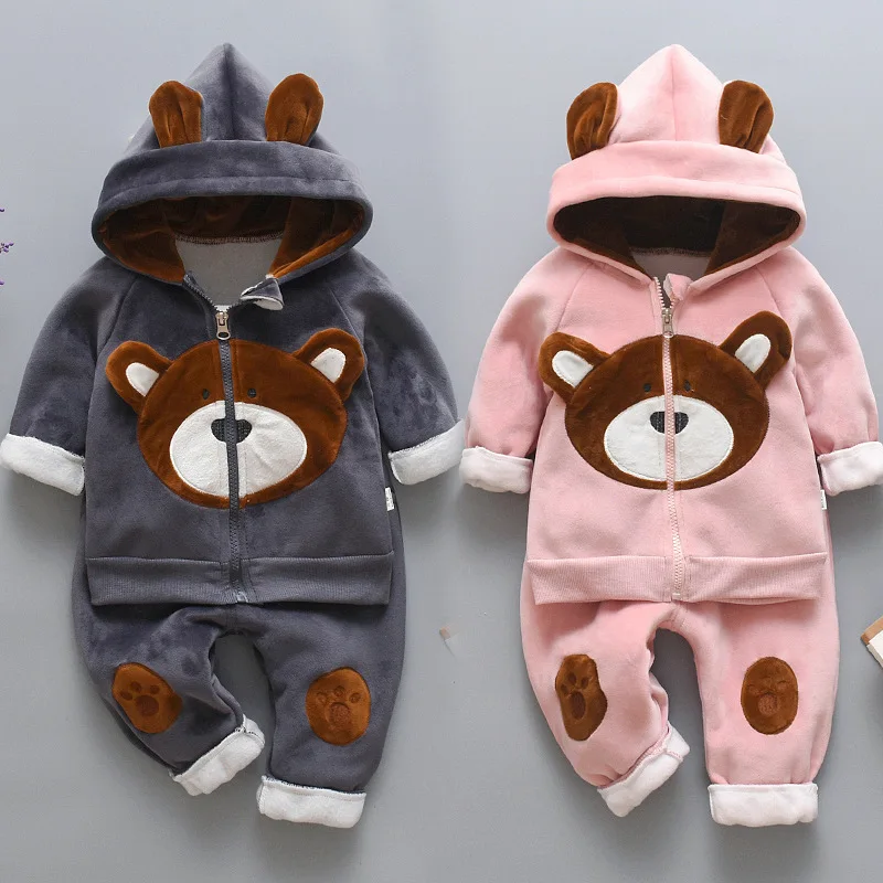 2019 Winter Baby Boys Clothing Sets Fashion Girls Warm Hooded Coats And Pants Suit Baby Thick Velvet Tracksuit Kids Clothes Set (11)