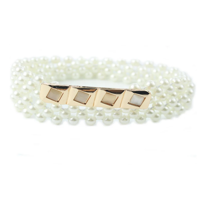 

New Women's Elastic Pearl Waist Chain Rhinestone Pearl Belt Fashion Double Row Beads Dress quality ladies' thin waist decoration