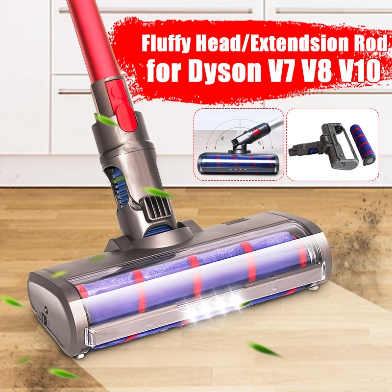 Vacuum Cleaner Brush LED Light Fluffy Roller Brush Extended Extension Rod  Vaccum Cleaner Replacement for Dyson V7 V8 V10 Vacuum|Vacuum Cleaner Parts|  - AliExpress
