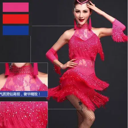 pink Новое платье для латинских танцев для женщин/девочек/леди, Новая Сексуальная бахрома для сальсы/бальных/Танго/ча-ча/румбы/самбы/латинских платьев для танцев - Цвет: pink