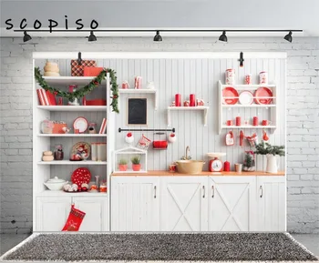 

Scopiso Photography Backdrop Interior Room Scene Cabinet Kitchen Decoration Christmas Tree Light Photo Background Studio Prop