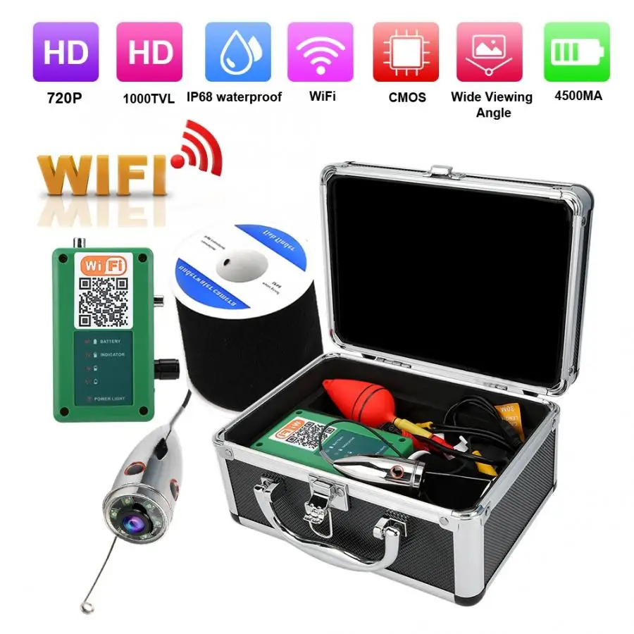 Камера для подводной рыбалки 720P Wi Fi 6 светодиодов IP68 кабель 65 фута видео эхолот 100