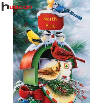 

Huacan 5D Diamond Painting Christmas Bird Home Decoration Snow Diamond Mosaic Letter Box Handmade Gift