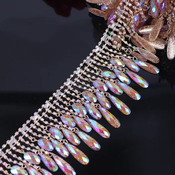 

1 Yard Sparkling AB Holographic Crystal Rhinestone Trimming For Fashion Cloth Party Dress Chain Trimming Chain Jewelry Crafts