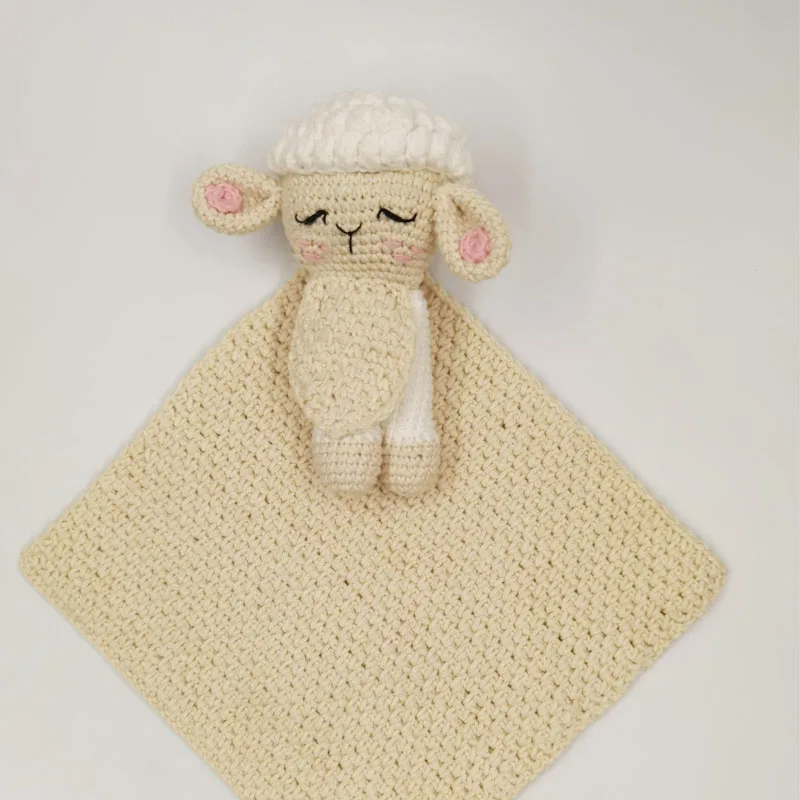 Crochet Sheep Rabbite Toy Set Comfort towel Baby Rattle Biting Ring Handmade Baby Teething Ring Stuffed Plush Toys Gifts 6