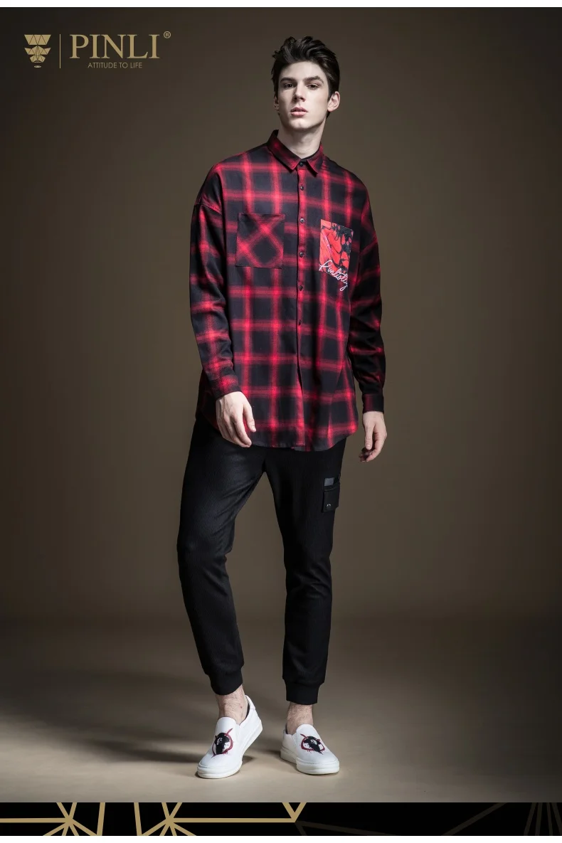Blusas распродажа Camiseta Masculina Pinli осень Новая мужская рубашка с воротником-капелькой и наплечным принтом с длинными рукавами B193213174