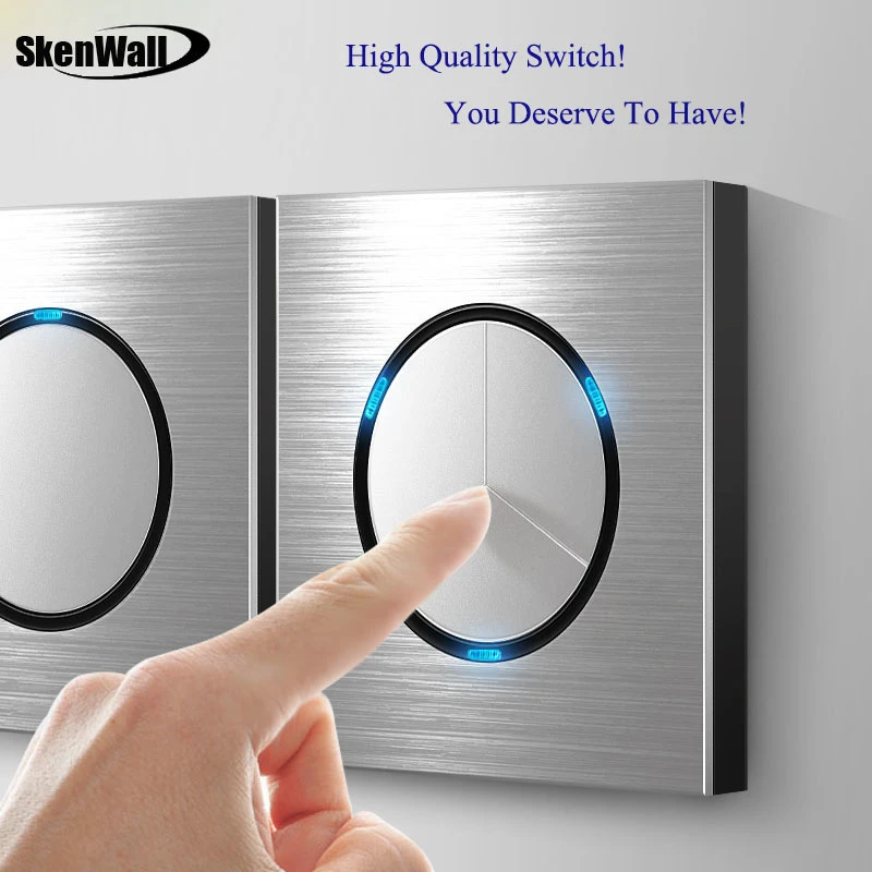 1 2 3 4 Gang 1 Way 2 Way Wall Lamp Switch Silver Aluminum Alloy Panel
