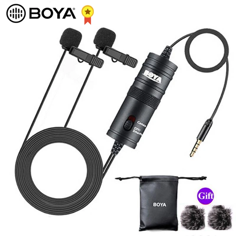 BOYA BY-M1DM Mic Phone Lavalier Camera Double head Microphone Lapel condensor Mic for xiaomi Collar iPhone Xs X Canon DSLR