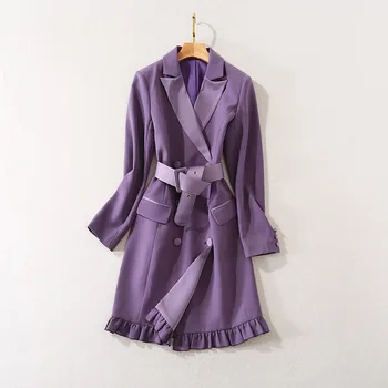 

European and American women's wear 2020 autumn new style Long sleeves and double breasted Fashion waistband fishtail dresses