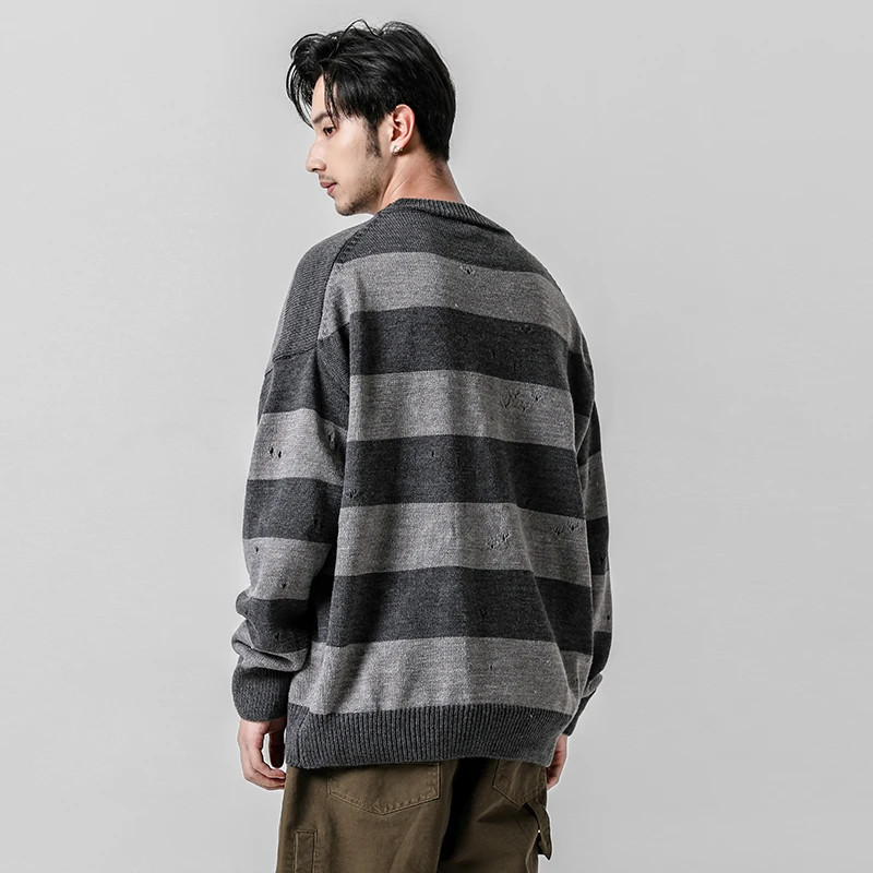 Yasword Wool Sweater Men Horizontal Stripes Autumn Fashion Round Neck Long Sleeve Knitted Pullover Man Sweatcoat Male Tops Yasword Wool Sweater Men Horizontal Stripes Autumn Fashion Round Neck Long Sleeve Knitted Pullover Man Sweatcoat Male Tops