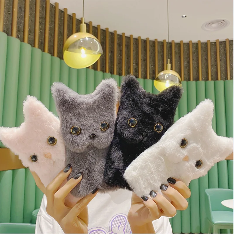 

Fluffy cat Silicone Flip Phone case For Apple iphone 6 6S 7 8 Plus SE 2020 XR X XS 12 Mini 11 Pro Max Case plush Fur kitty cover