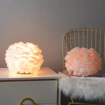 

Feather Desk Light Lamp White Beside Table Lamp For Bedroom Children Wedding Birthday Vintage Deco