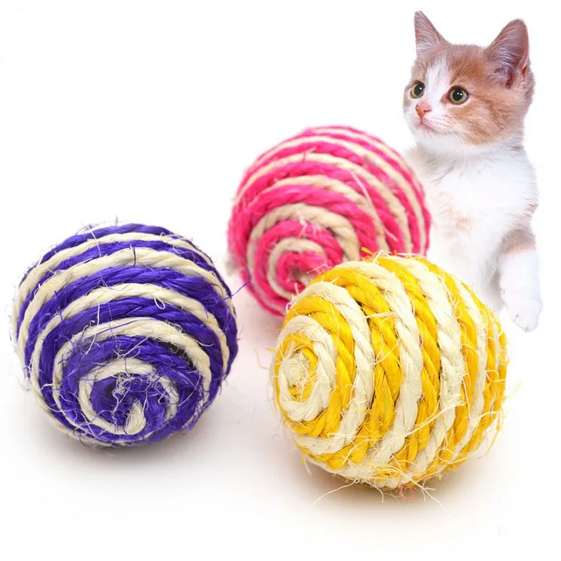 Dia. 4. 5cm Sisal Toy for Cats Sisal Ball Sounding Kitten Playing Chew Scratch Catch Toy  3PCS/LOT Colorful Pet Cat Toys images - 6