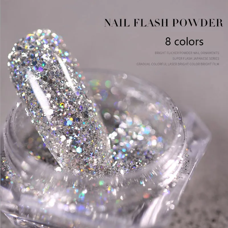Nail art DIY 3D mixed 8 color nail powder sets Glitter siliver sequins flakes Manicure decoration