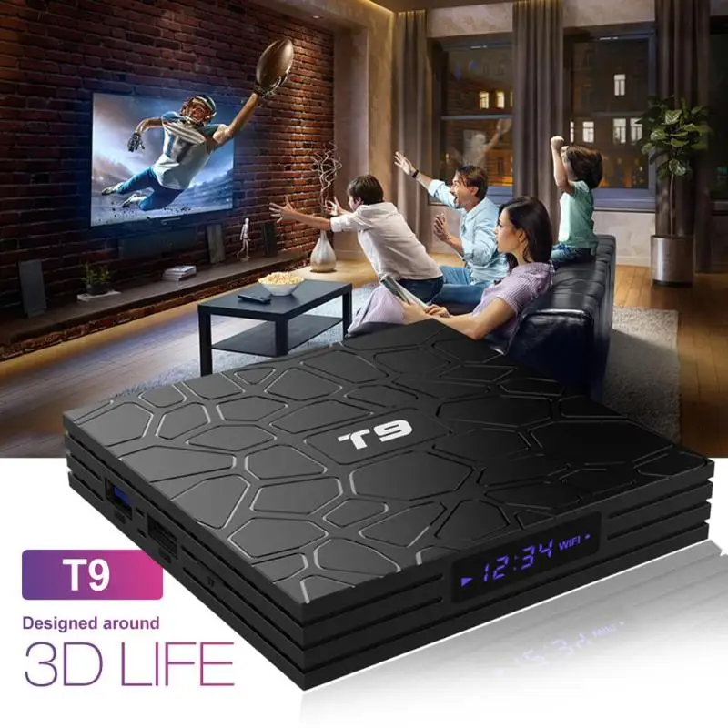 T9 ТВ коробка 4 Гб+ 64 ГБ Android 9,0 RK3318 четырехъядерный WiFi BT 4,0 4K телеприставка