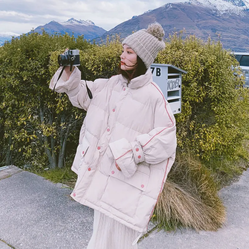 

2019 Winter New Style Contrast Color Selvage Short Cotton Coat Korean-style Loose-Fit Short-height Stand Collar Cotton-padded Cl