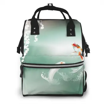 

Mummy Maternity Nappy Bag Japanese Koi Carps Playing In Pond Large Capacity Nappy Bag Travel Backpack Nursing Bag for Baby Care
