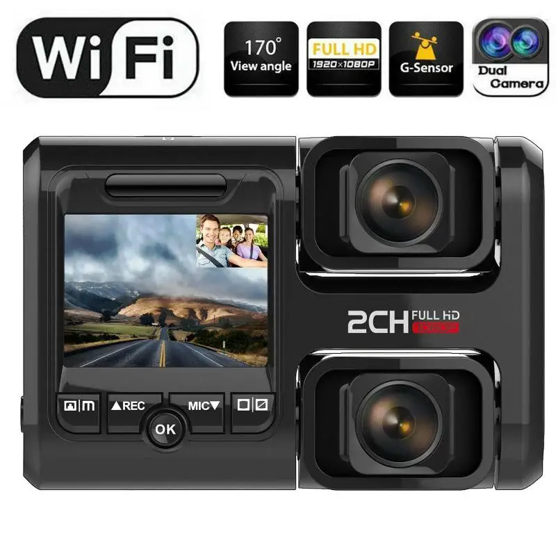 Автомобильный видеорегистратор с двумя объективами 4K 2160P Wi Fi GPS Регистратор 2