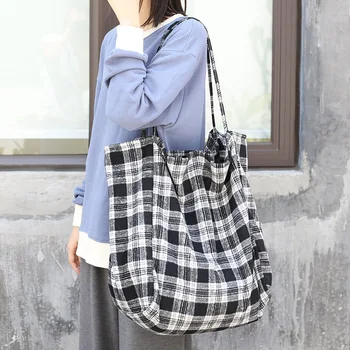 

Raged Sheep Simple Plaid Handbag Crossbody Large Capacity Girls Bag Student Shopping Travel Women Reusable Shoulder Shopper Bags