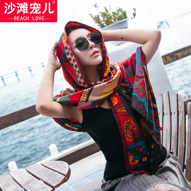 Scarf female summer travel driving sunscreen air conditioning shawl wild dual-use scarf double-sided beach towel