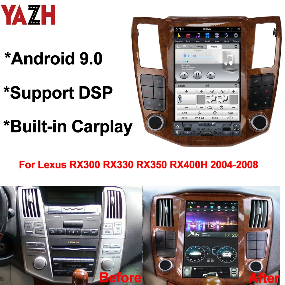 YAZH Android 9 0 GPS навигация для Lexus RX300 RX330 RX350 RX400H 2004 2005 2006 2007 с 2008 дюймовым IPS