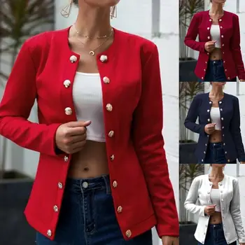 

Women's Blazer Office Lady Solid Color Breasted Button Long Sleeve Notched Long Women's Jacket Nylon/ Polyester/Spandex