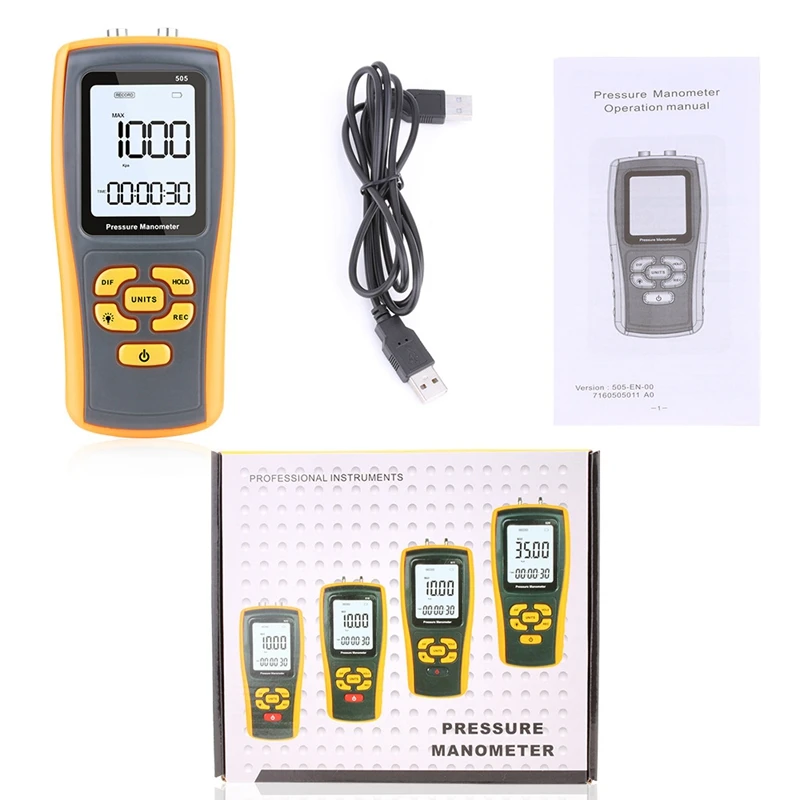 

GM505 Handheld Digital Pressure Meter Manometer LCD Display Manometer Differential Pressure Gauge Manometer Pressure Manometer