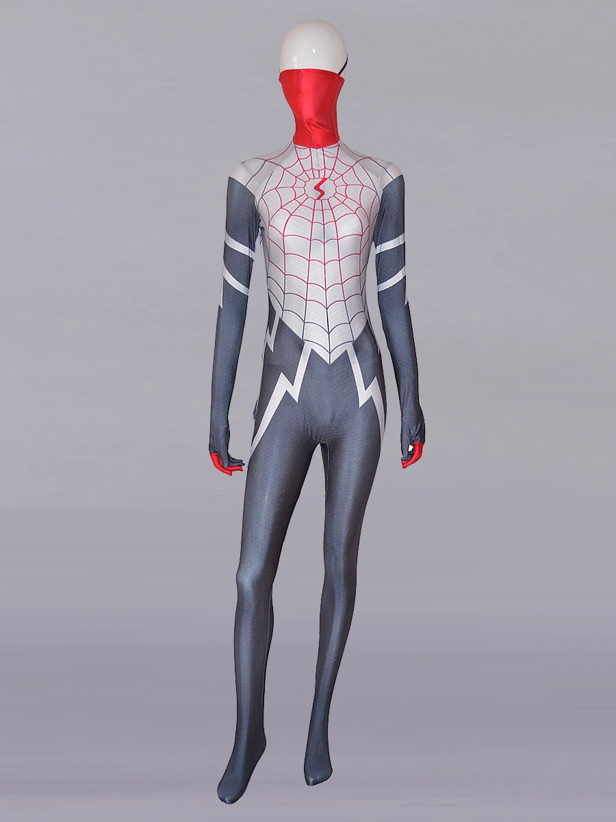 

Newest Silk Symbiote Girl Costume Cosplay Costume 3D Print Spandex Halloween Zentai Bodysuit With Half Mask