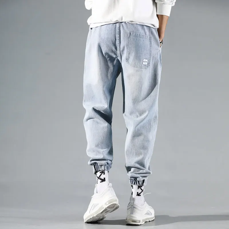 Reviews Fashion Streetwear Men Jeans Loose Fit Retro Blue Gray Harem Pants Hombre High Quality Japanese Style Hip Hop Jeans Men Joggers
