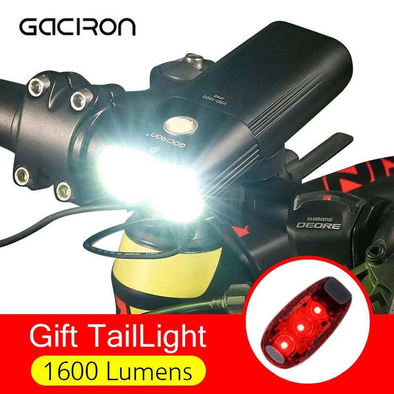 GACIRON Профессиональный велосипедный светильник 1600 люмен, USB Перезаряжаемый MTB велосипедный головной светильник, внешний аккумулятор, водонепроницаемый передний светильник, светильник-вспышка - Цвет: Black with W05
