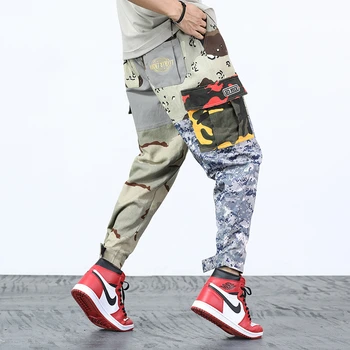 

Harajuku Patchwork Cargo Pants Men's Hip Hop Streetwear Jogger Pant Elastic Waist Casual Camouflage Track Trousers 2019