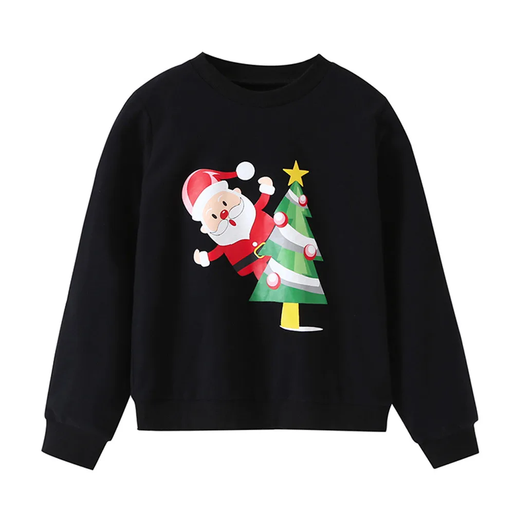 Одежда для маленьких девочек; милый Рождественский свитшот с Клаусом для маленьких мальчиков; пуловер; топы с длинными рукавами; детская толстовка
