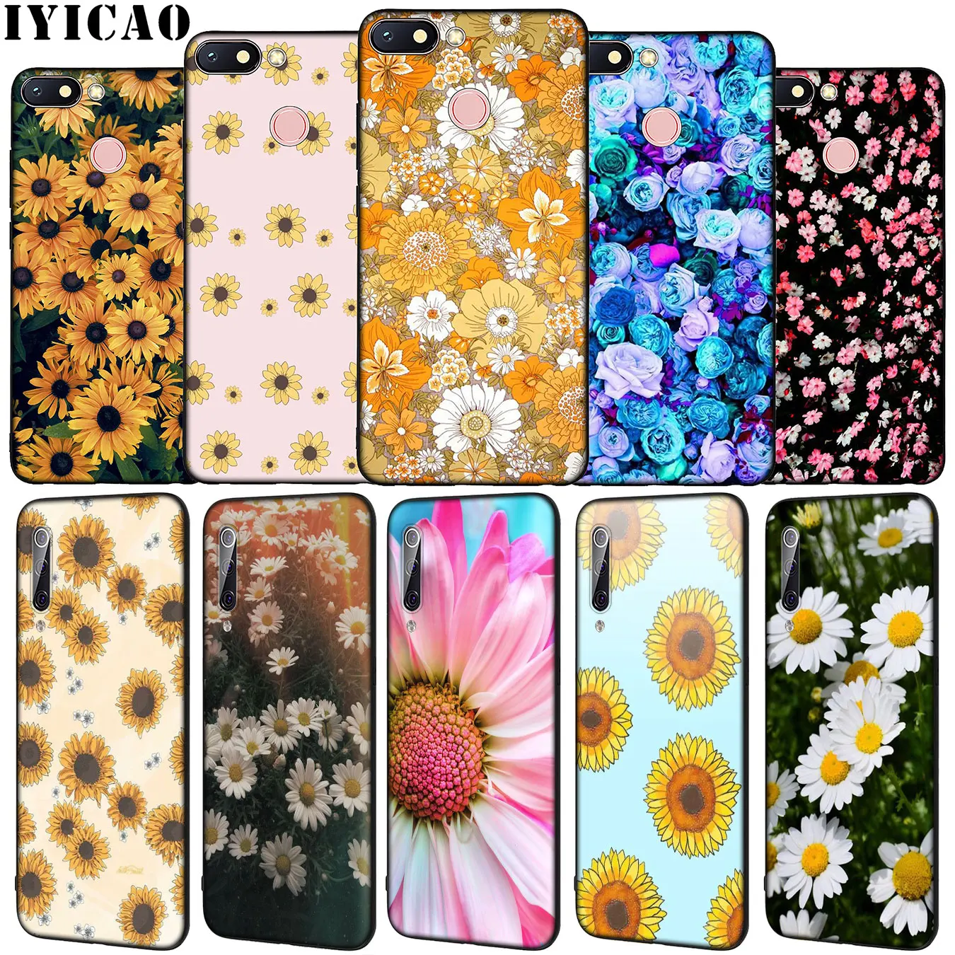 IYICAO Daisy Peony Flowers fashion Soft Silicone Phone Case for Xiaomi Redmi Note 8 8T 8A 7 7A 6 6A 5 5A GO S2 K30 K20 Pro | Мобильные