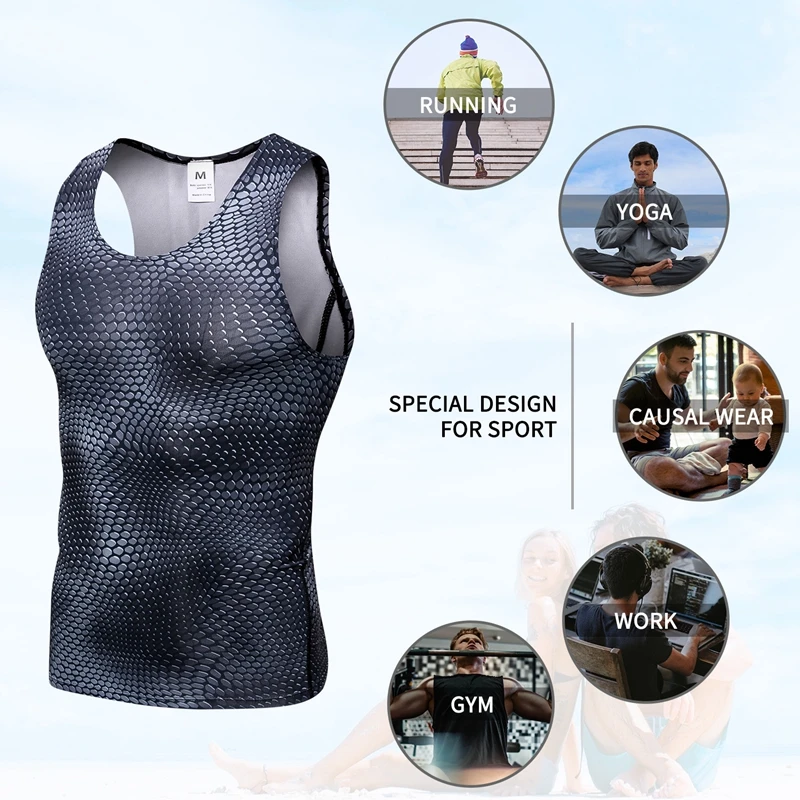 Men's Compression Tights Tank Top Quickly Dry Sleeveless Gym Clothing Summer Undershirt  Workout Running Vest Sports Shirt