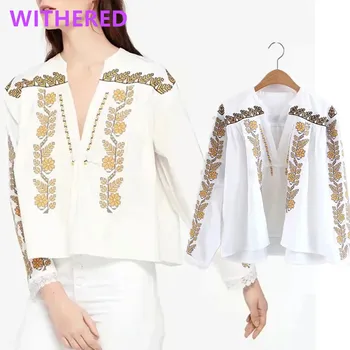 

Withered indie folk bohemian vintage embroidery v-neck summer blouse women blusas mujer de moda 2020 kimono shirt womens tops
