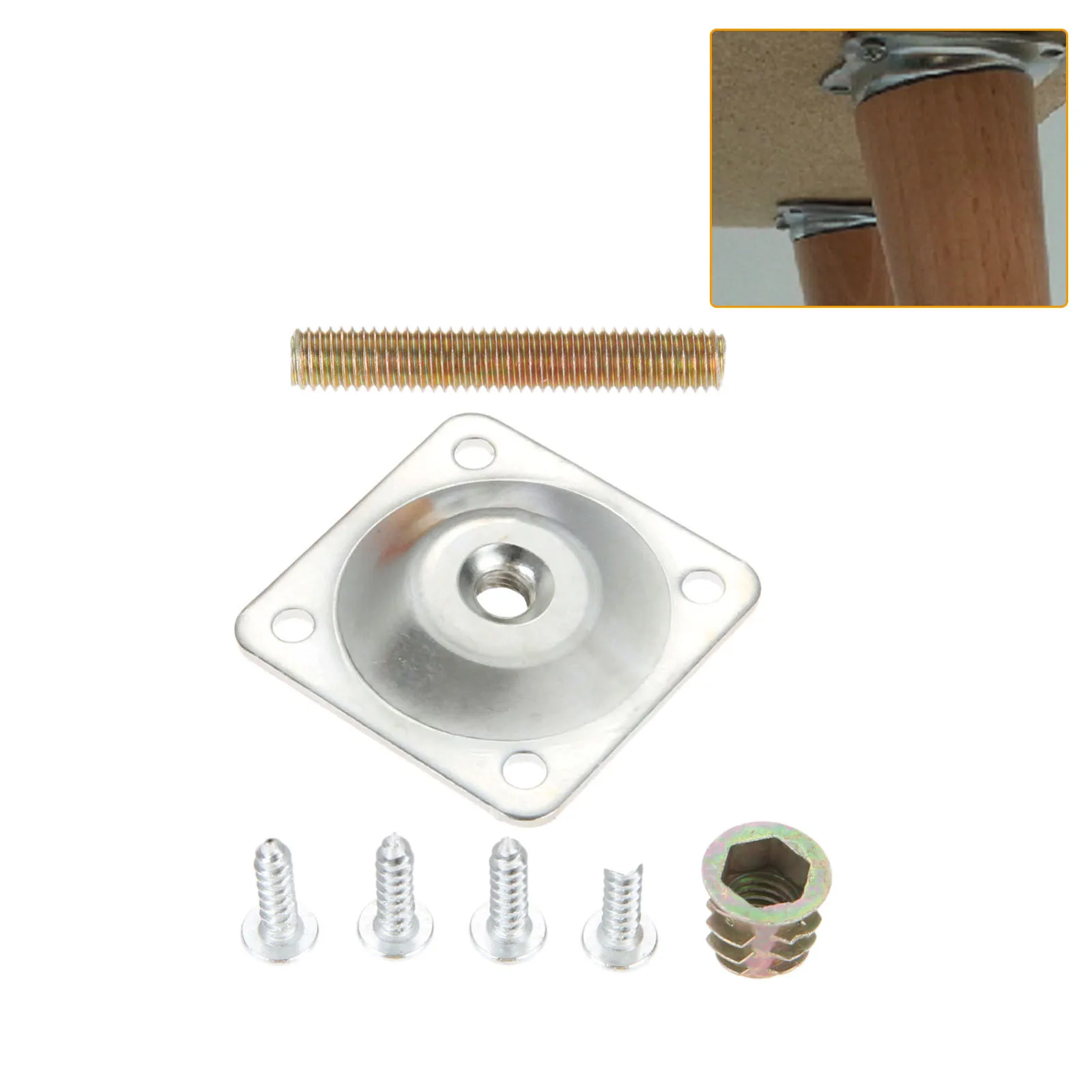 

DRELD Iron Furniture Leg Mounting Plates 48x48mm Soft Table Chair Feet Attachment Plates with Hanger Bolts Screws Adapters