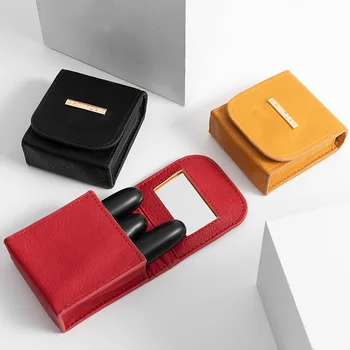 

Women Lipstick Cosmetic Bag With Mirror Makeup Bag Travel Pouch Organizer PU Leather Portable Beauty Case Small Storage Cases