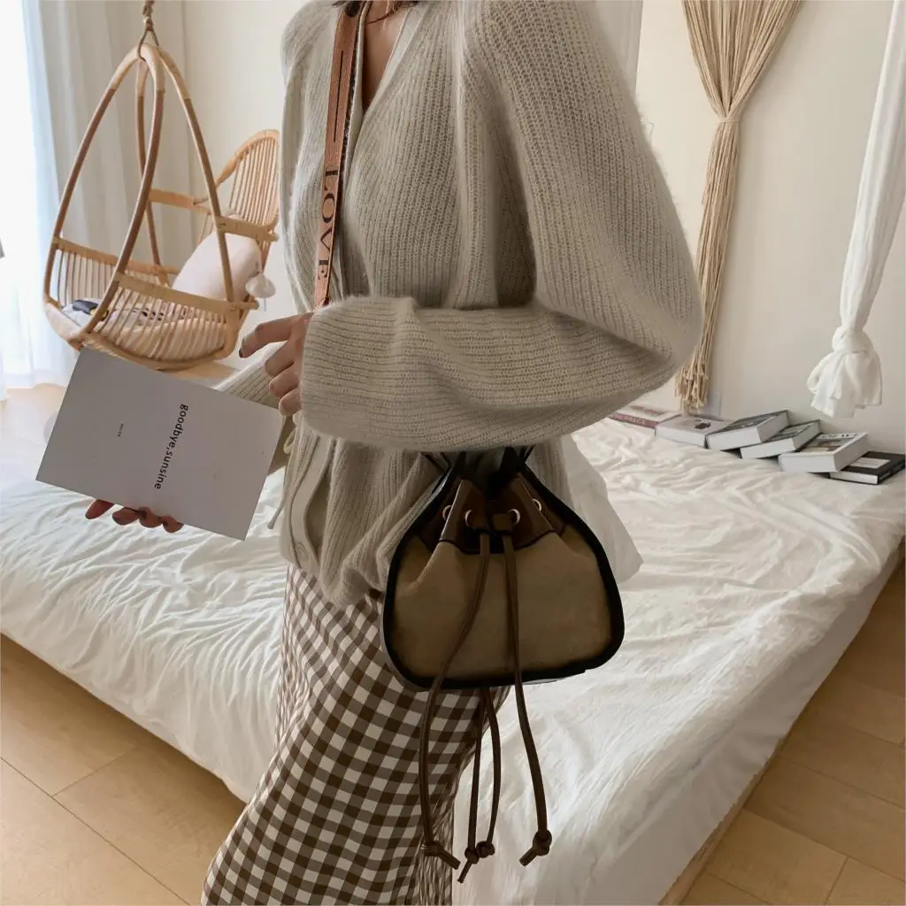 Новые сумки через плечо для женщин винтажная широкая Наплечная Сумка в форме ведра, маленькая сумка из высококачественной кожи женская сумка-мессенджер