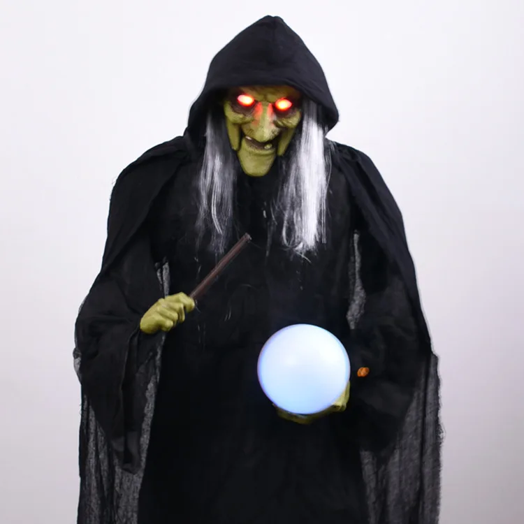 1.9m Halloween Horrible Party Prop Standing Witch Colorful Change Ball Terrible LED Eyes Weird Sound Children Scary toys |