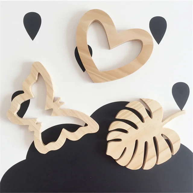 Északi Fa Hold/Csillag/Szív/Repülőgép/Pillangó Kialakítású Fali Matricák Clapboard Dekoráció Szilárd Fenyő Gyermek Díszek Karácsonyi Ajándék