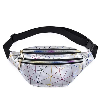 

Holographic Waist Bags Women Pink Silver Fanny Pack Female Belt Bag Black Geometric Waist Packs Laser Chest Phone Pouch
