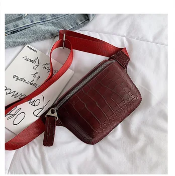 

PU leather lady's chest bag women waist packs red color