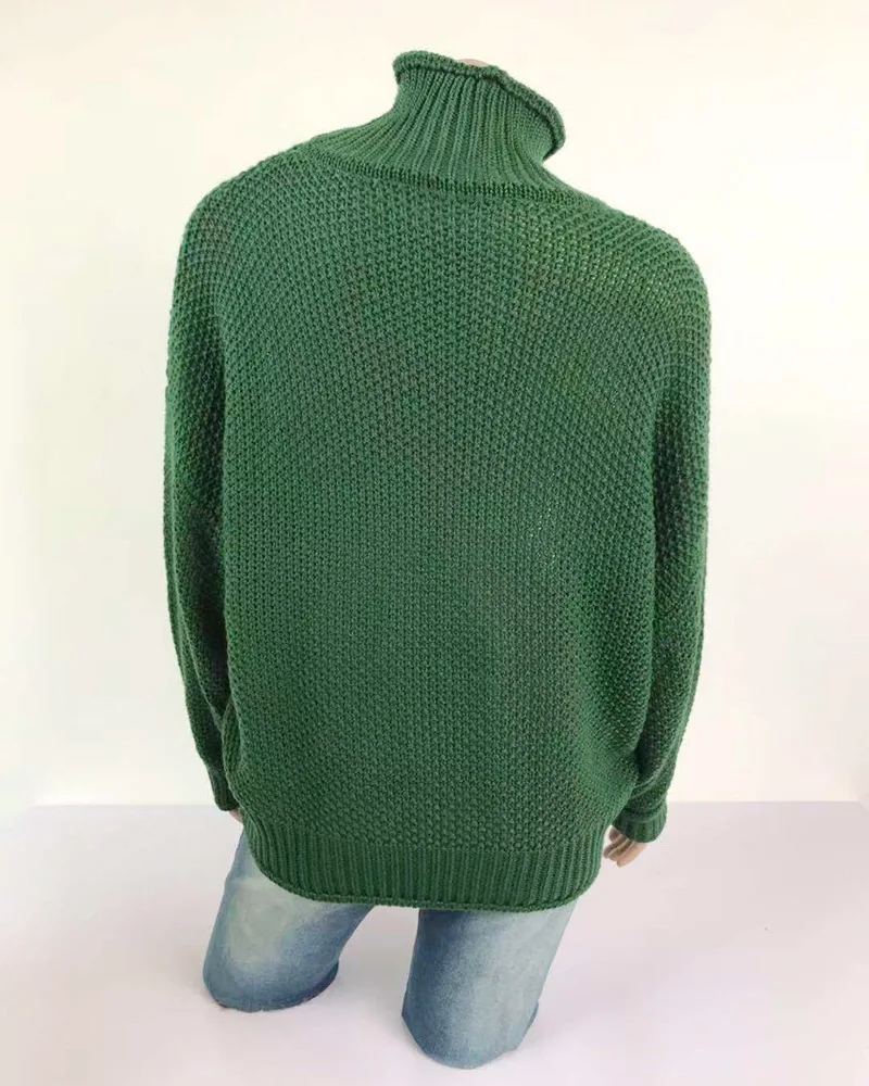 Для женщин с высоким воротом; зимний свитер модный объемный край рукав «летучая мышь» свободные Вязание пуловер Blusa De Frio Feminina Ez