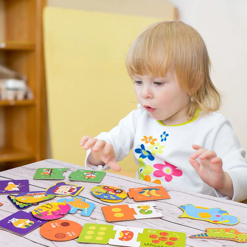 Children Paper Puzzles Toy Early Educational Flat Large Matching Animal Fruit Vocabulary Number Puzzle Jigsaw Puzzle