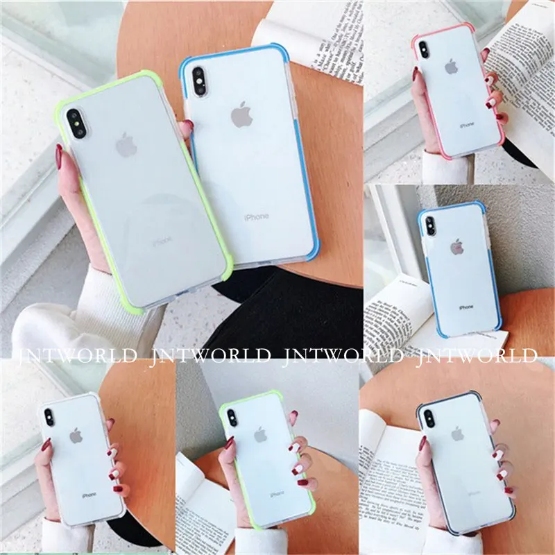 

Hot Unisex Clear Colorful Side Candy Color Simple 360 Shockproof Phone Case Back Cover For iPhone 6 6S 7 8 Plus X XS MAX XR